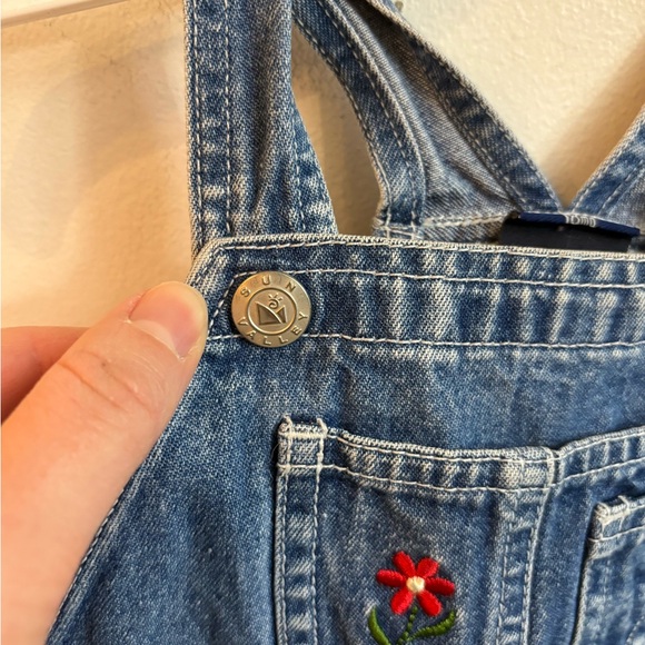 Vintage Denim Kids Overall Dress with Floral Embroidery 18 months - Picture 3 of 8
